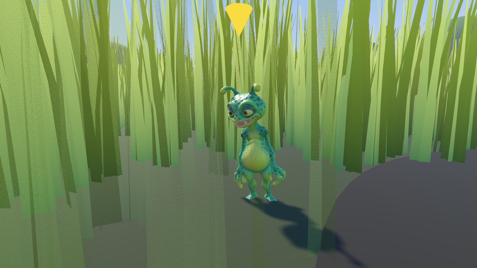 A tiny alien in tall grass